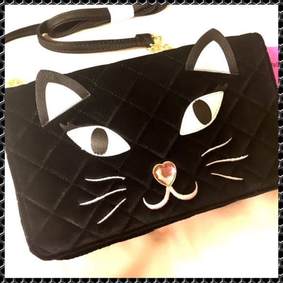 Betsey Johnson Velvet Kitty Cat Velour Crossbody - Picture 4 of 8